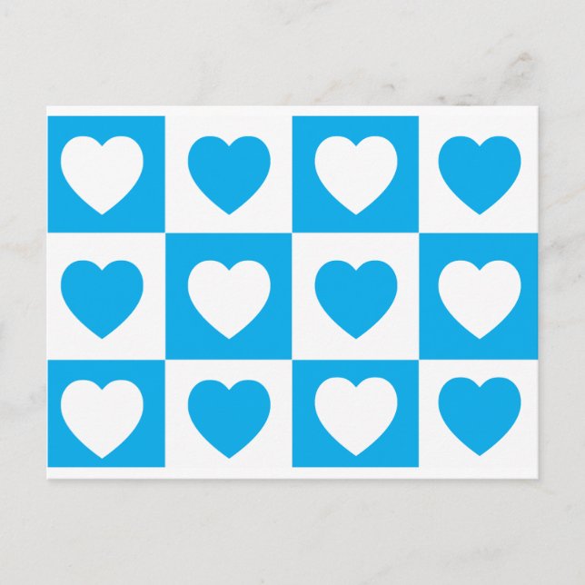 Carte Postale à damiers Coeurs - Cyan Blue (Devant)