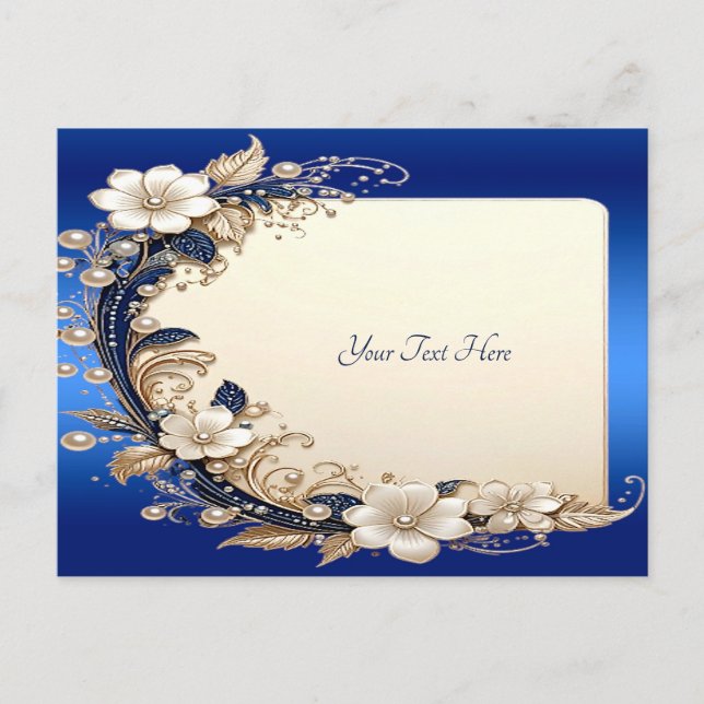 Carte postale à embellissement floral bleu blanc (Devant)