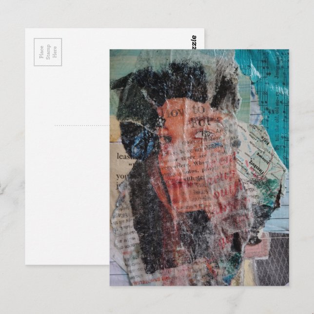 Carte Postale A Face Mixed Media Collage (Devant / Derrière)