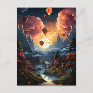 Carte Postale A hot air balloon flies over à asian landscape