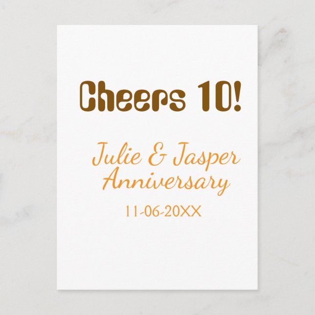 Carte Postale À la 10e anniversaire de mariage marron orange  (Devant)