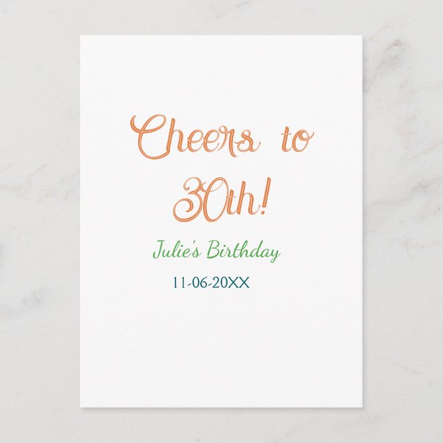 Carte Postale À la 30e anniversaire nom date orange vert bleu (Devant)