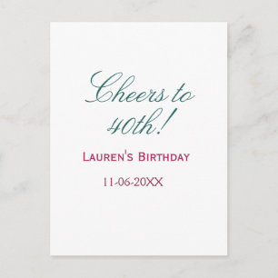 Carte Postale À la 40e anniversaire nom date mauve bleu élégant