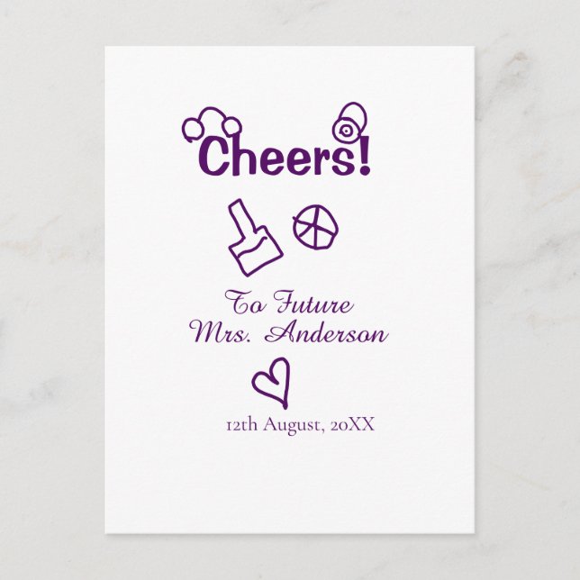 Carte Postale À la future Mme nom de la mariée gribouillis viole (Devant)