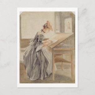 Carte Postale A Lady Copying at a Drawing Table, c.1760-70 (grap