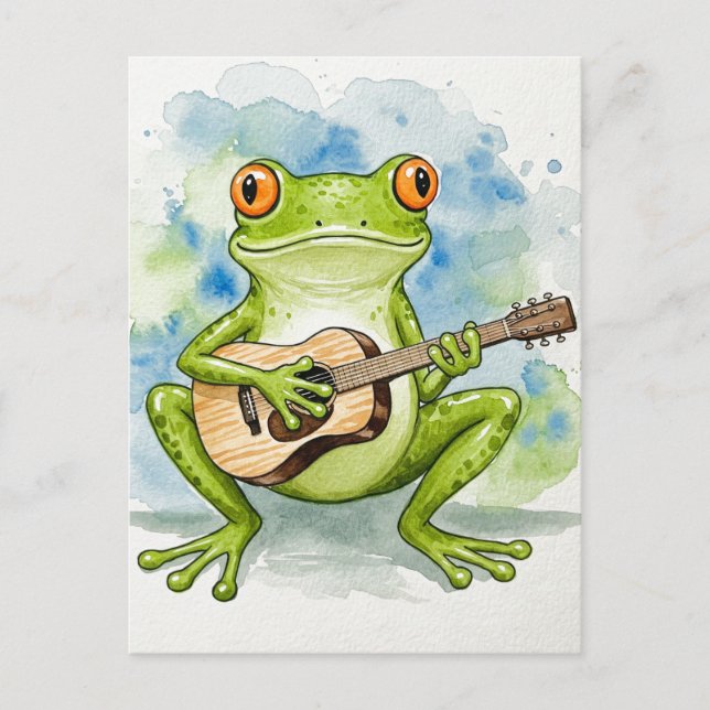 Carte postale à l'aquarelle Grenouille musicale po (Devant)