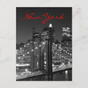 Carte postale à l'écriture Greyscale Red New York