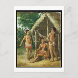 Carte Postale A Leeward Islands Carib Family outside a Hut, c.17