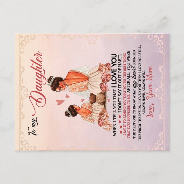 Carte Postale À Ma Fille Cadeau, Fille Et Maman, Lettre D'Amour (Devant)