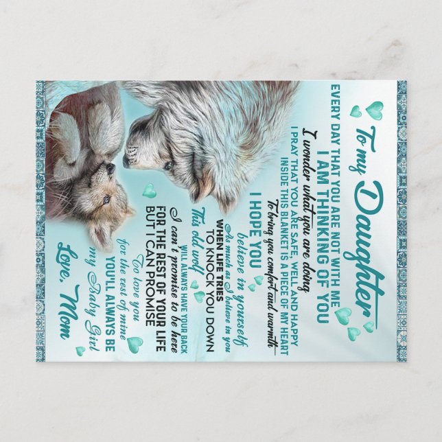 Carte Postale À Ma Fille Lion Famille Cadeau, Fille Anniversaire (Devant)