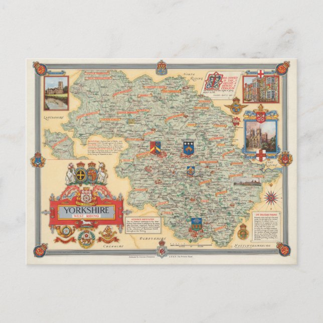 Carte Postale A Map of Yorkshire : Riding Ouest (Devant)