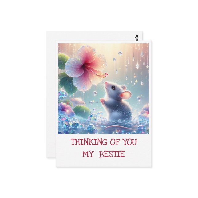 Carte Postale À mes pensées Souris Mystique Blanche Hibiscus Ros (Devant/Arrière en situation)