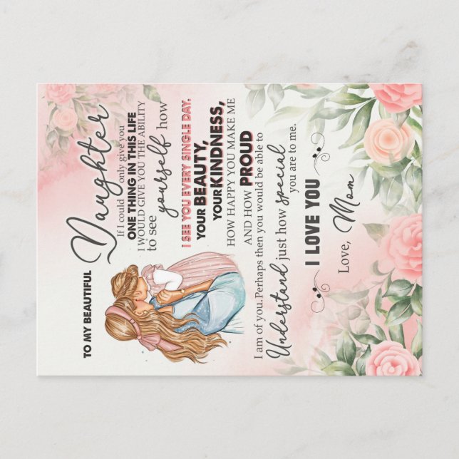 Carte Postale À Mon Cadeau Fille, Lettre D'Amour Fille Et Maman (Devant)