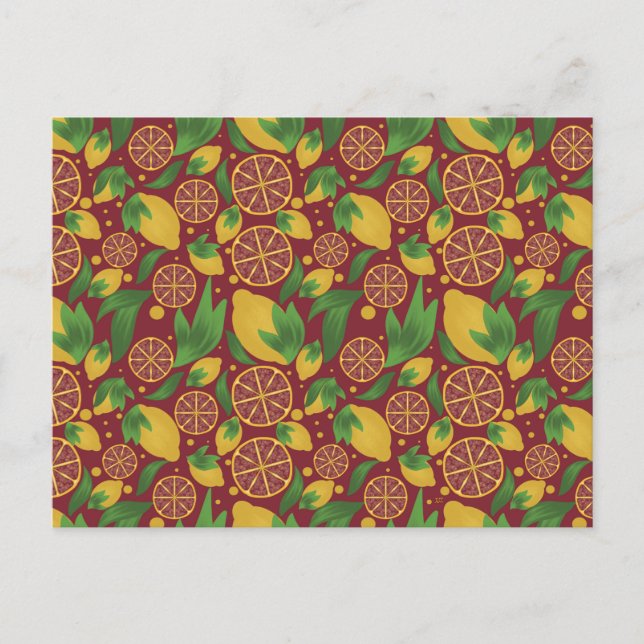 Carte postale à motif de fruit de citron rouge aqu (Devant)