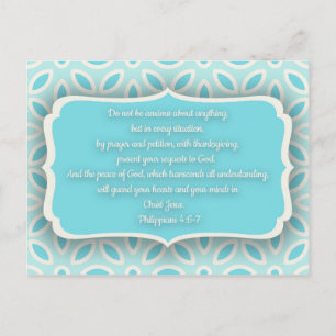 Carte postale à motif floral bleu clair et blanc a