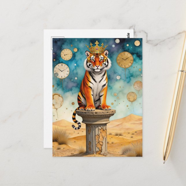Carte Postale A Painting of a Tiger in a Crown (Devant/Arrière en situation)