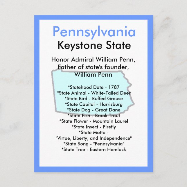 Carte Postale À propos de la Pennsylvanie (Devant)