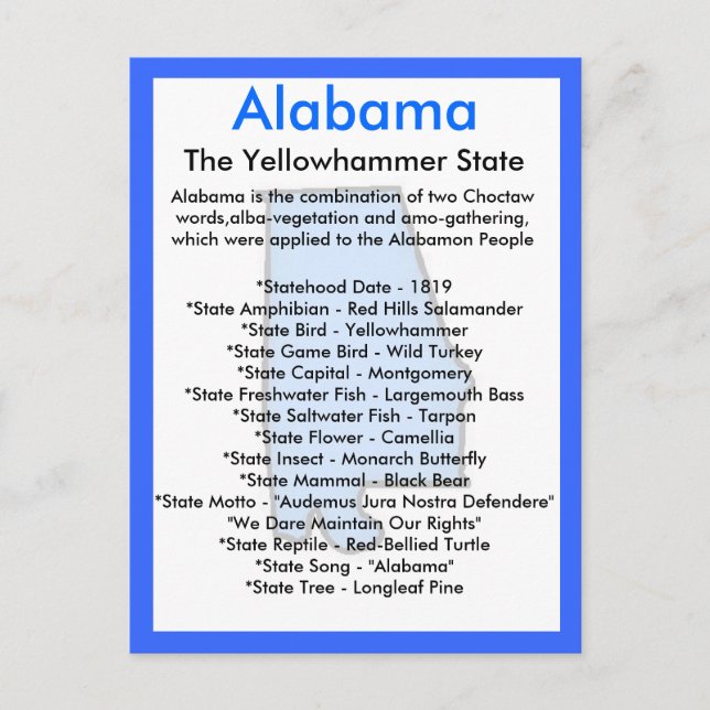 Carte Postale A propos de l'Alabama (Devant)