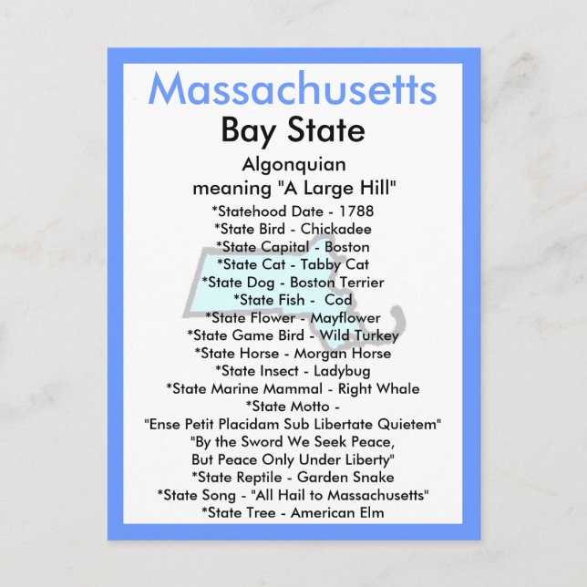 Carte Postale À propos du Massachusetts (Devant)