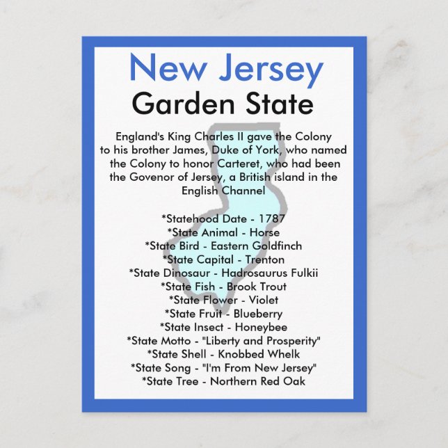 Carte Postale À propos du New Jersey (Devant)