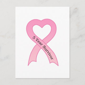 Carte postale à ruban rose pour survivante de 5 an