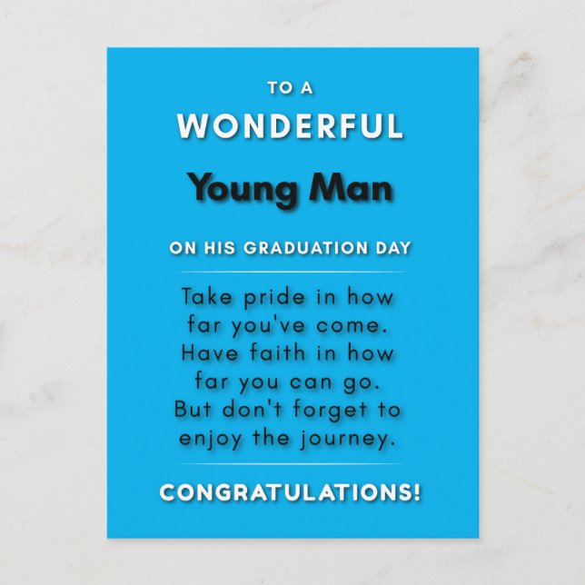 Carte Postale À un jeune homme merveilleux le jour de sa remise  (Devant)