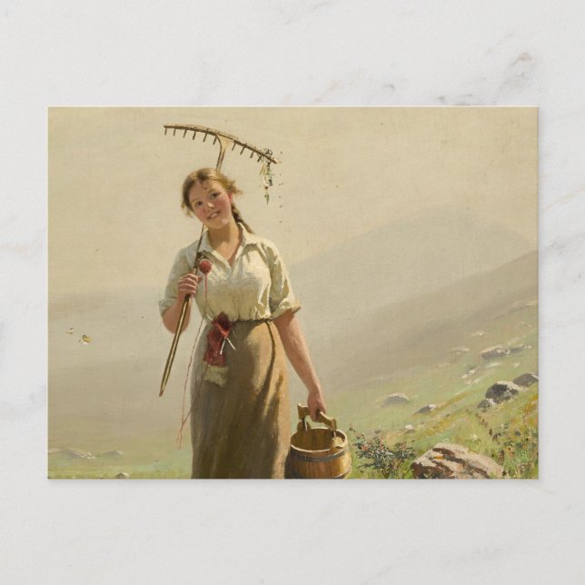 Carte Postale A young woman in the meadow by Hans Dahl (Devant)