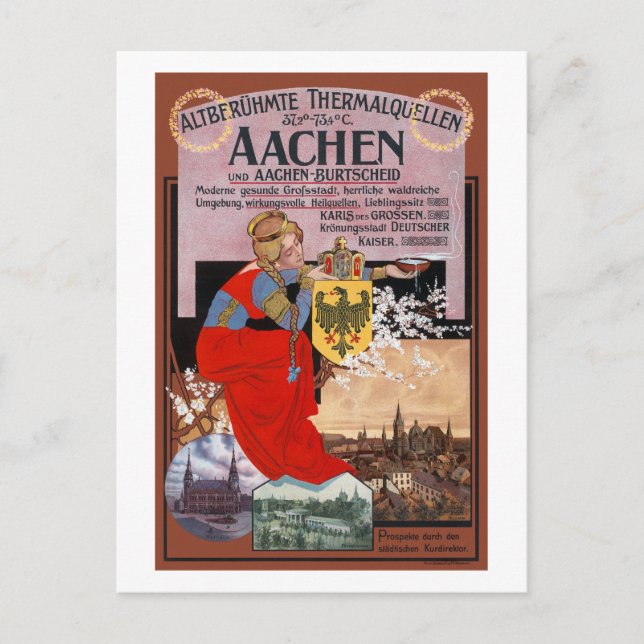 Carte Postale Aachen Poster vintage Allemagne 1910 (Devant)