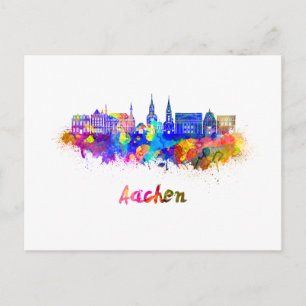 Carte Postale Aachen skyline en aquarelle