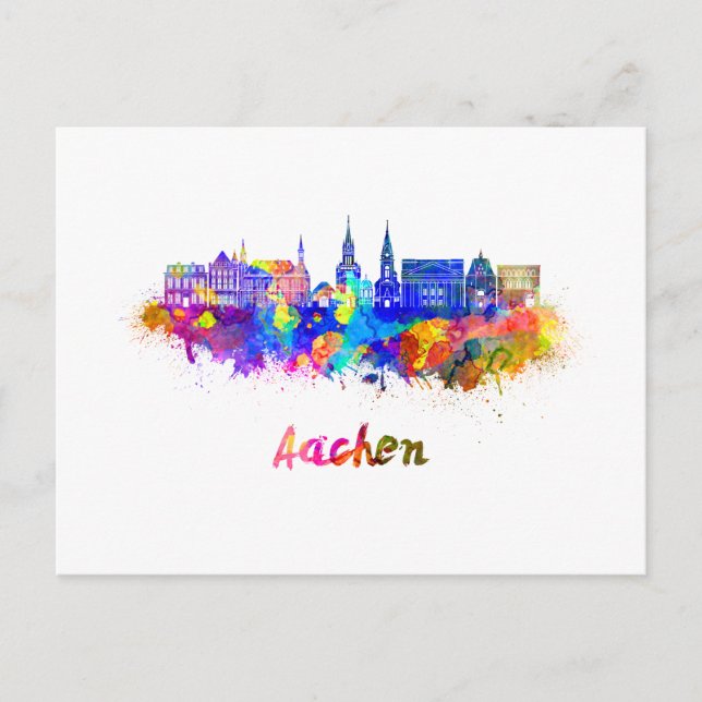 Carte Postale Aachen skyline en aquarelle (Devant)