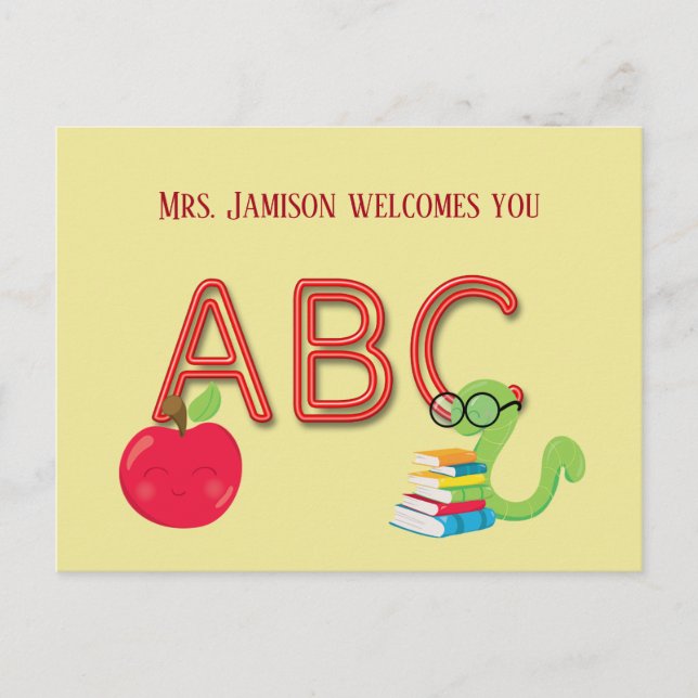 Carte Postale ABC Neon Letters Bookworm (Devant)
