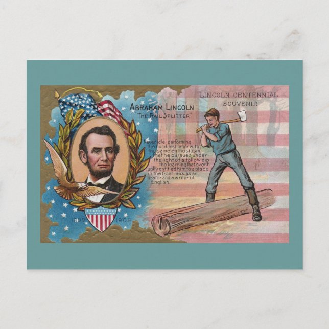 Carte Postale Abe Lincoln Splitting Rails Centennial Souvenir (Devant)