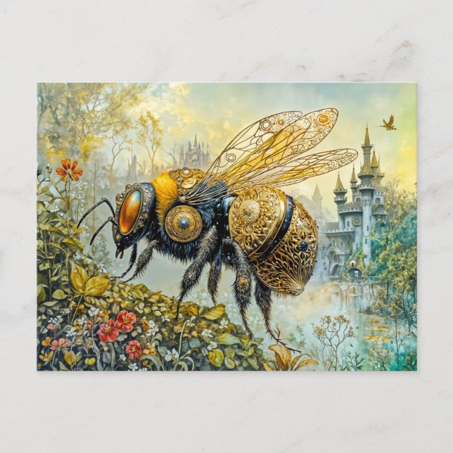 Carte Postale abeille à fleurs steampunk (Devant)