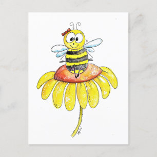 Carte Postale Abeille blanche mignonne sur une fleur