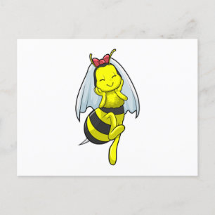 Carte Postale Abeille en mariée à un mariage avec voile