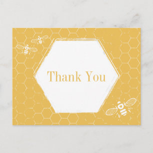 Carte Postale Abeille jaune motif blanc Merci