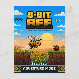 Carte Postale Abeille, Rétro Pixel Art 8-Bit