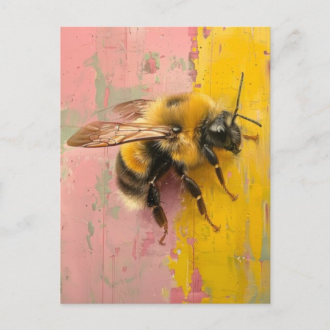 Carte Postale Abeille sur rose et jaune (Devant)