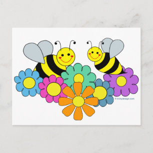 Carte Postale Abeilles et fleurs