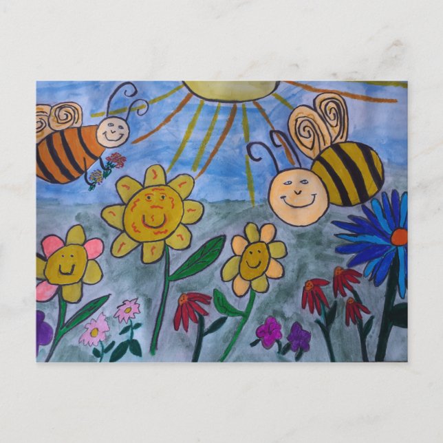 Carte postale Abeilles et fleurs de miel (Devant)