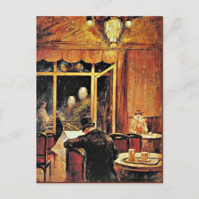 Carte Postale Abend im Cafe Bauer par Lesser Ury (Devant)