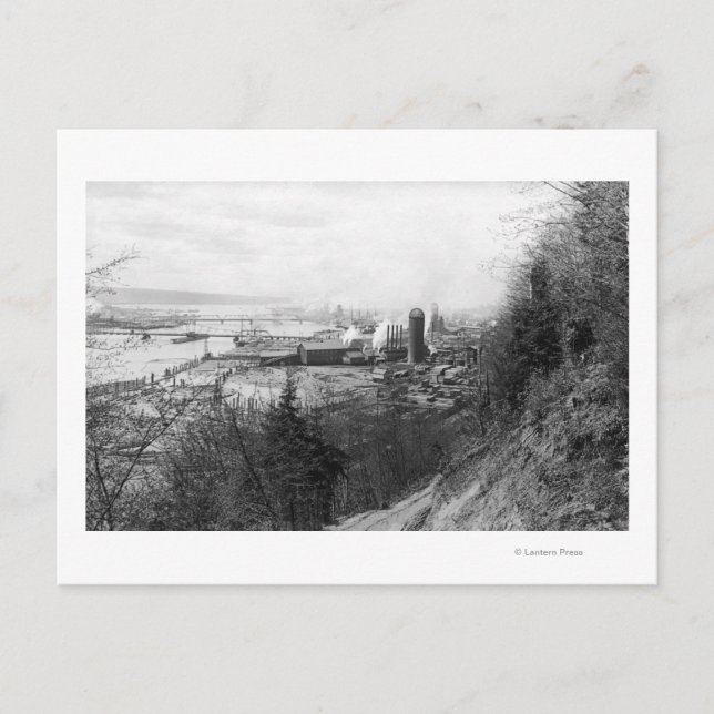 Carte Postale Aberdeen, WA Town View Mill et Harbour Photograph (Devant)