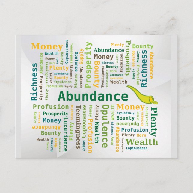 Carte Postale Abondance Mot Cloud Vert Jaune Couleurs (Devant)