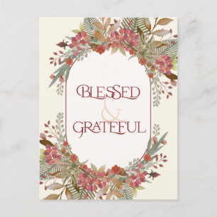 Carte Postale Abondante automne floral béni Grateful Thanksgivin