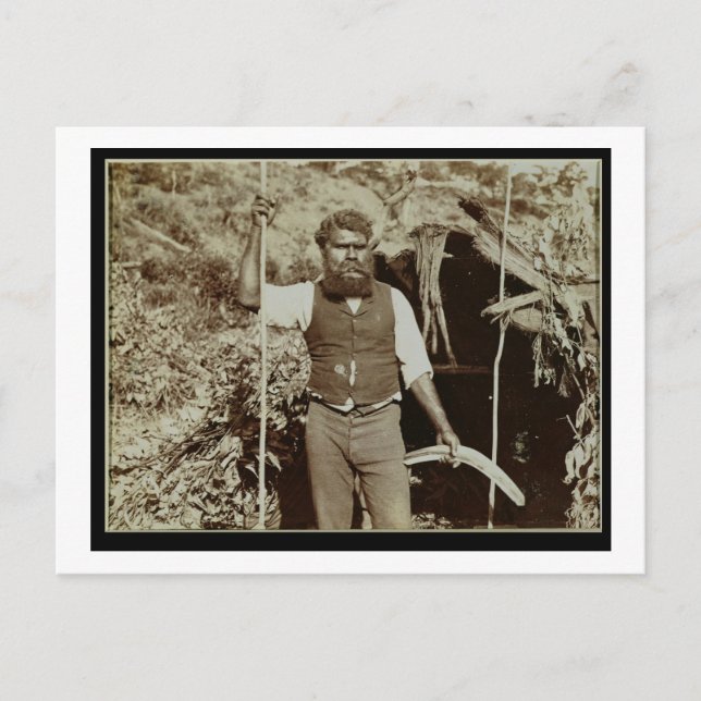 Carte Postale Aborigène avec un Boomerang, vers 1860 (photo sépi (Devant)