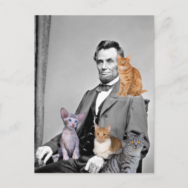 CARTE POSTALE ABRAHAM LINCOLN AMOUREUX DE CHATS (Devant)