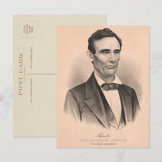 Carte Postale Abraham Lincoln Élu Président 1860 Lithographie (Devant / Derrière)