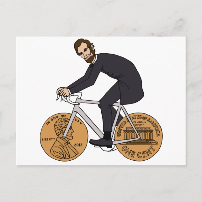 Carte Postale Abraham Lincoln Sur Un Vélo Avec Bouteille De Joue (Devant)