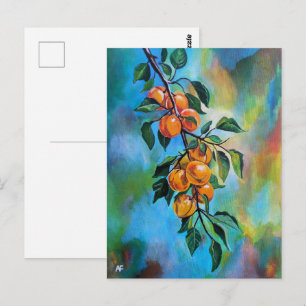 Carte Postale Abricots sur une branche d'été Peinture d'Alfred F