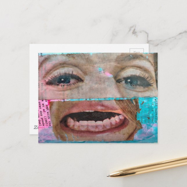 Carte Postale abstract collage with a eyes and mouth from 1968 (Devant/Arrière en situation)